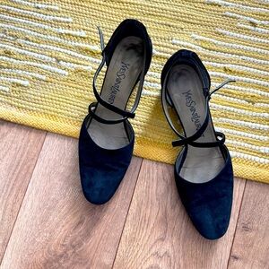 Vintage Yves Saint Laurent Mary Jane Heels Womens 7 M Black YSL Ankle Strap